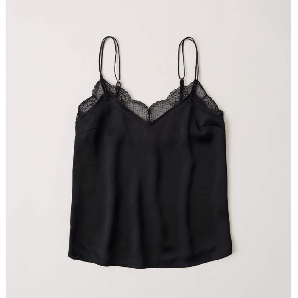 NWT A&F XS Black Lace Trim Double Strap Cami